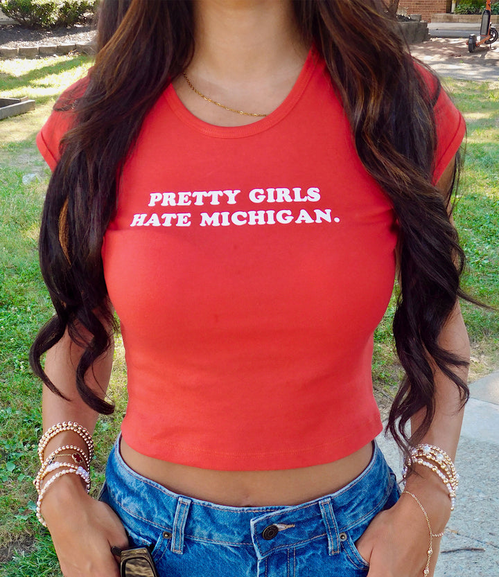Pretty Girls Hate Michigan Baby Tee (Red)